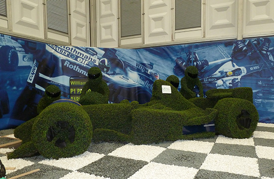 Formula One car using topiary hedging plants