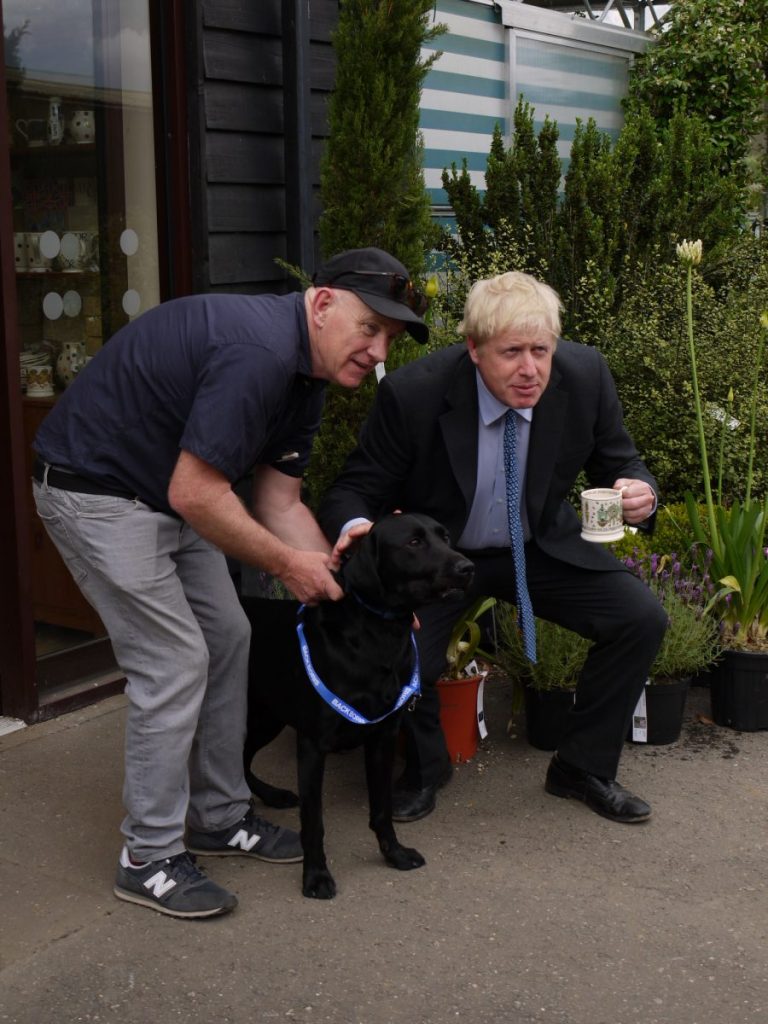 black labrador with Boris Johnson